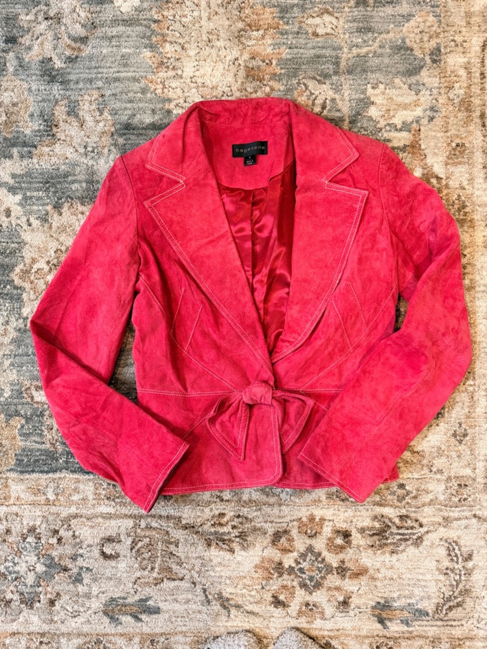 Vintage Bagatelle Red Genuine Leather Suede Tie-Front Jacket